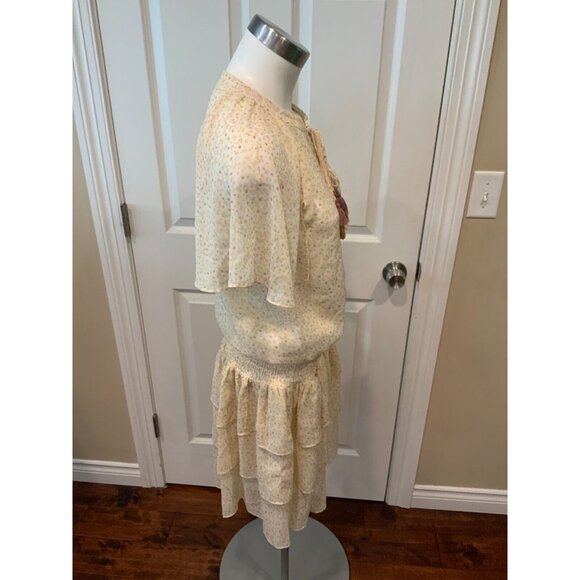 Rebecca Minkoff Cream & Purple Floral Crepe Dress w/ Tassel Tie, Size XS - Picture 3 of 6